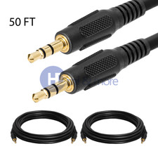 2x 50ft Aux 3.5mm Stereo Cable Audio 1/8" Headphone Cord Male to Male M/M MP3 PC