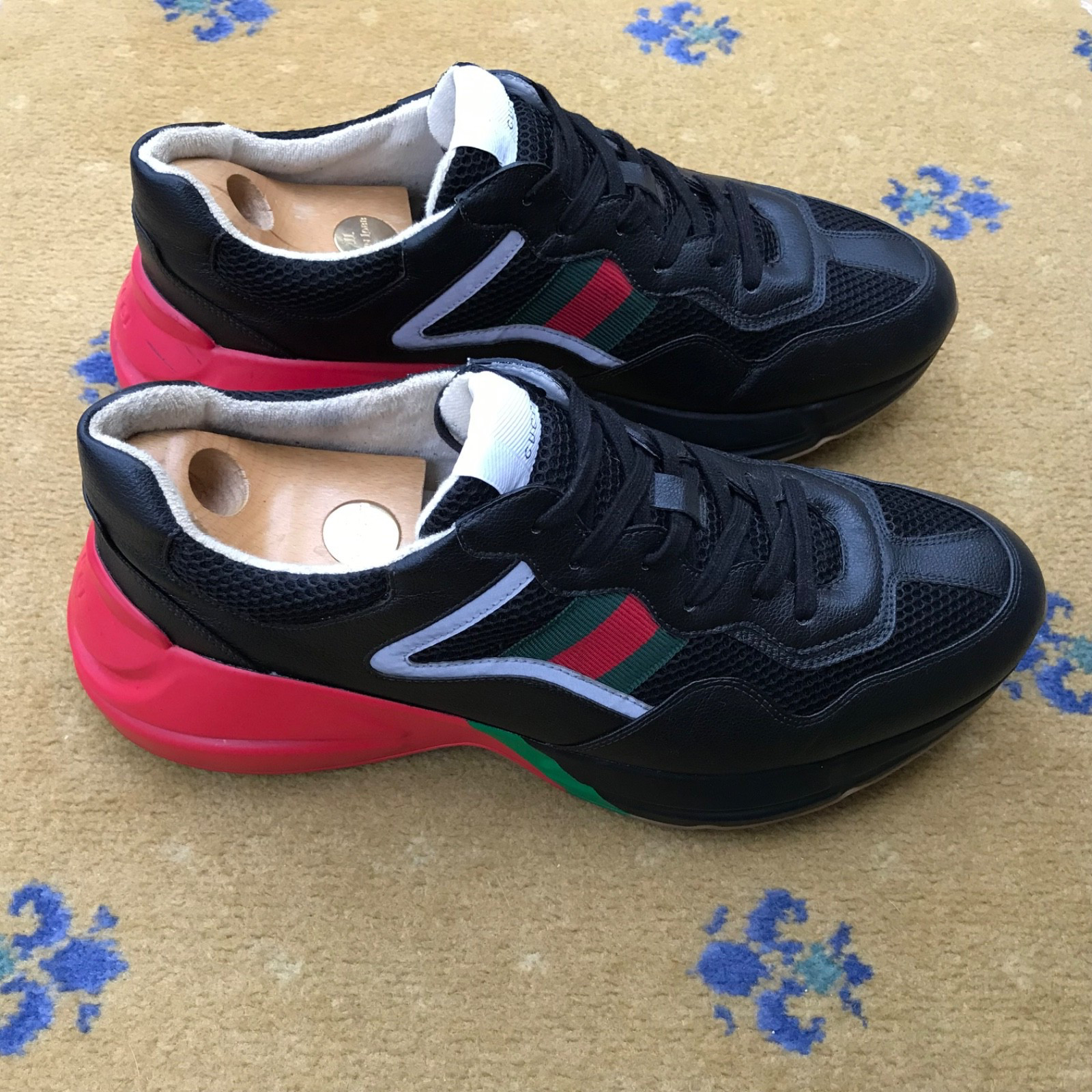 Gucci Trainers Sneaker Shoes Rhyton Black Leather Green Red Web UK 13 US 14 47 thumbnail 5