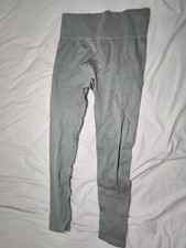 Women s Gray Ribbed Knit Stretch Ankle Leggings, Solid, Size M Regular