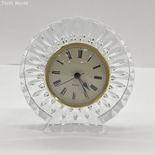 Vintage Crystal Quartz Desk Clock Roman Numeral Sunburst Cut Glass 5 Inch