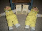1978, 1983 Cabbage Patch Twin Boys w/Birth Certificates and Wicker Rocking Bench