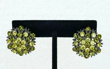 Sweet Romance Earrings NEW Dome Cluster Green Crystals Womens Clip On