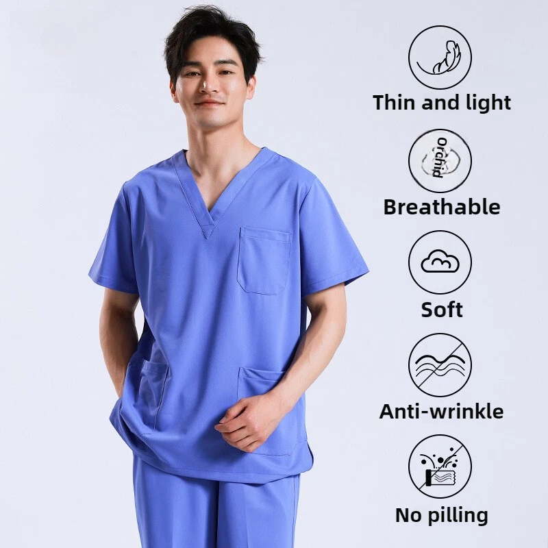 Pure Cotton Unisex Surgical Scrub Suits Set Long Short-sleeved Hospital Work  - Image 3 of 4