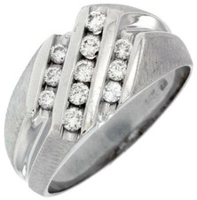ESTATE WIDE .5CT DIAMOND 14KT WHITE GOLD CLASSIC ROUND MATTE AND SHINY MENS RING