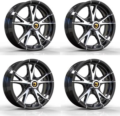 4PCS Aluminum Trailer Rims Wheel 14X5.5, 5X4.5 Black Machine Faced Only ...