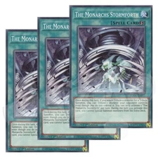 Yugioh - The Monarchs Stormforth x 3 - 1st Edition NM - Plus Free Holo Card