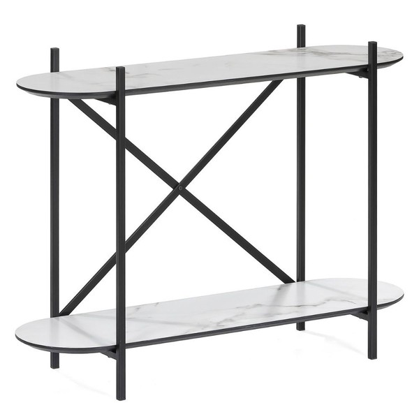 Moderne Design Konsole Marmol-Plus 100Cm Weiss Marmor-Dekor Metallgestell-image