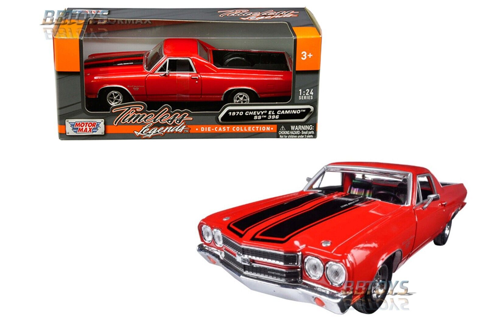 1970 Chevrolet El Camino SS 396 Red with Black Stripes 1/24 Motormax  79347RED