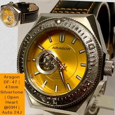 47mm Auto Orange Dial | Silvertone Case | Black Strap | DF-47 ARAGON Mens Watch