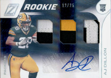 2020 Panini Zenith AJ Dillon Triple Rookie Patch Auto RC 12/25 #102 Packers