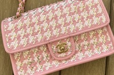  ICONIC CHANEL Barbie Pink Leather and Tweed Medium Flap Bag Gold Hardware