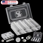 60Pcs 41mm Round Clear Coin Capsules Holder Container Case with Storage Box US