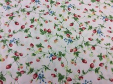 Floral Strawberries On Pink 100% Cotton