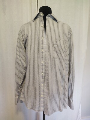 santorelli dress shirts Santorelli 15L Gray Striped Herringbone Button Front Dress Shirt Mens Trim  Fit