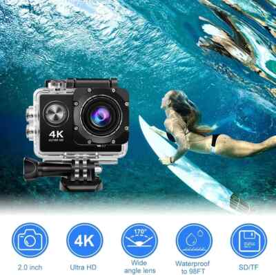 Sports Action Camera 4K HD 18MP Waterproof 30M WiFi 170° Lens + Accessories Kit