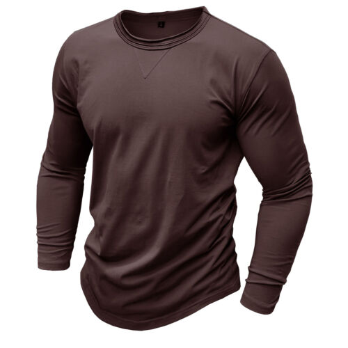 T-shirt uomo slim fit manica lunga girocollo casual elasticizzata blusa autunno - Foto 58 di 61