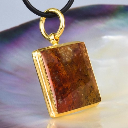 Anhänger Feder Achat Cabochon & Vermeil 18K Vergoldet an Sterling Silber 6.26 G - Bild 4 von 13