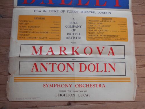 Vintage Theatre poster Duke of yorks london Markova and Anton Dolin Ballet 1940s - 第 3/4 張圖片