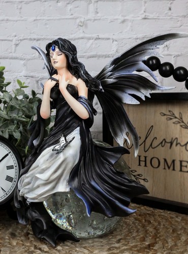 Fantasy Gathering Storm Gothic Fairy Sitting On Bubble Moon Glass Ball Statue - 第 9/9 張圖片