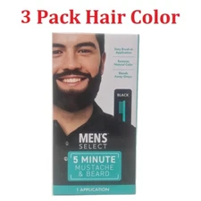 3pk  Men's Select Mustache and Beard Hair Color Dye 5 minute Black or Dark Brown