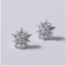 925 Sterling Silver Cubic Zirconia CZ 8mm Cluster Snowflake Stud Earrings PE38
