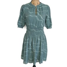 Nine West Womens sz S Dress Fit & Flare Short Green Short Sleeve Keyhole Neck