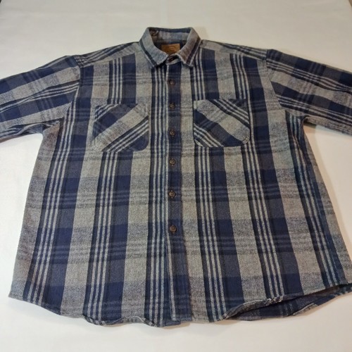 Vintage St. John's Bay Heavyweight Men's Blue & Gray Flannel Cotton Shirt Sz XL - Picture 8 of 20