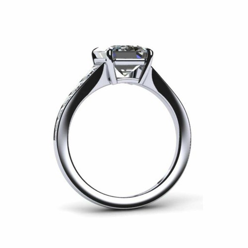 2.50Ct White Emerald Cut Stone Engagement Wedding Ring In Solid 14K White Gold - Picture 3 of 6