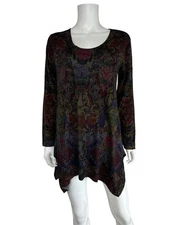 Soft Surroundings Tunic Top Poppy Field Asymmetric Hem Soft Knit Multicolor M