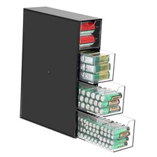 Acrylic Battery Storage Organizer for AA, AAA, 9V, C Batteries, 4 1 Pack Black