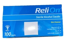 Two (2) Boxes 200 Total ReliOn Sterile 70% Isopropyl Alcohol Swabs