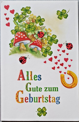 Karte Glückwunschkarte Geburtstag Kleeblatt Marienkäfer Glückskäfer Hufeisen