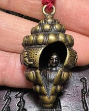 1.4'' Chinese Buddhism Copper Shakyamuni Amitabha conch amulet pendant