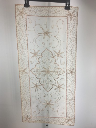 TABLE RUNNER ELEGANT BEADED Sparkle Beige SEMI SHEER ORGANZA 34 X 16"
