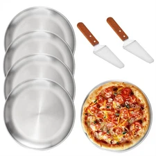 4 PCS 12 Round Pizza Pan, 2 Spatula Set, Stainless Steel Baking Trays