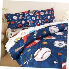 6 Pcs Sports Bedding Set for Boys Full Size, Basketball Baseball Full-6cs Blue