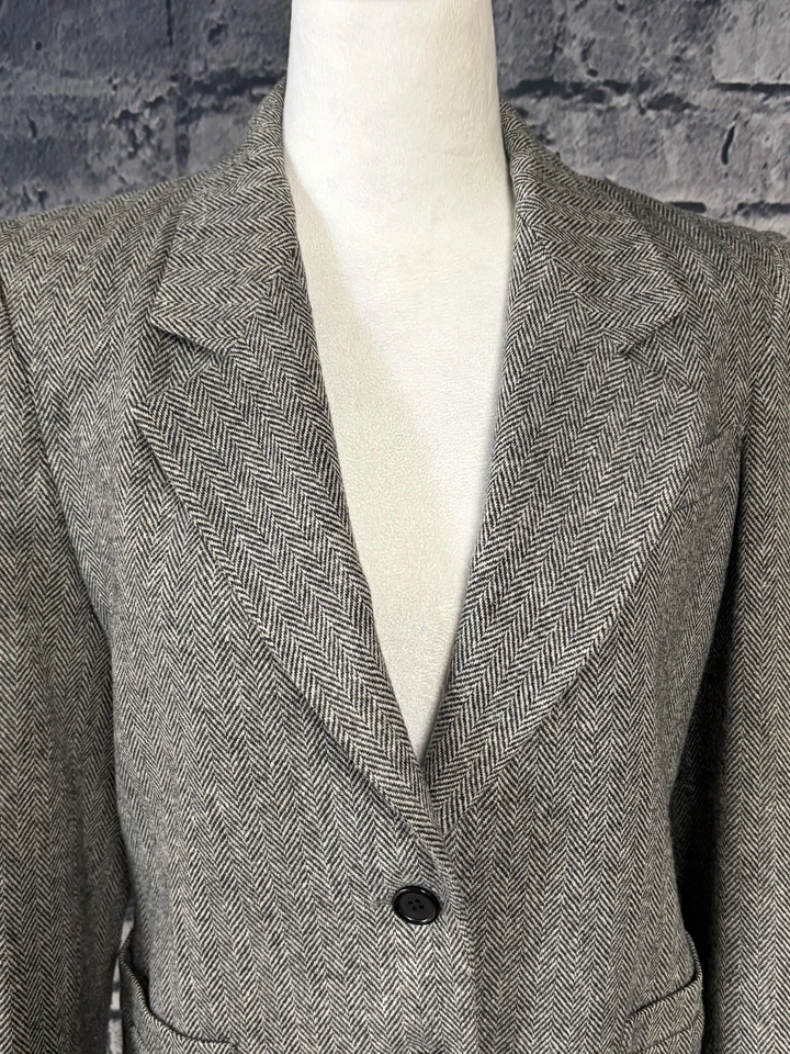 Blazer Saville Mujer 6 Gris Espiga Mezcla Lana Dos Botones Chaqueta Hecha en EE. UU. Foto 2 de 4