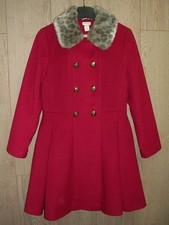Monsoon Girls Red Faux Wool Smart Dress Coat Jacket Fur Collar Age 12-13