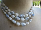 Vintage Foil Blue & White Milk GLASS BEAD Triple Strand Chain Bib NECKLACE