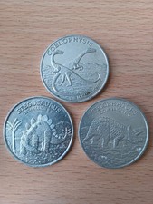 Lot of 3 Collectible 1988 Coelophysis Stego Tric Age Of The Dinosaur Coins Used