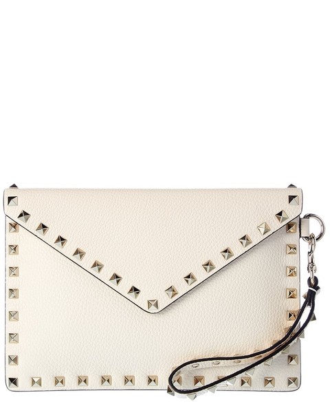 Valentino Rockstud Grainy Leather Pouch Women's White