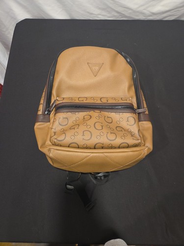 Guess Mens Backpack Bag Monogram Travel Adjustable Strap Zipper Brown - Picture 17 of 17