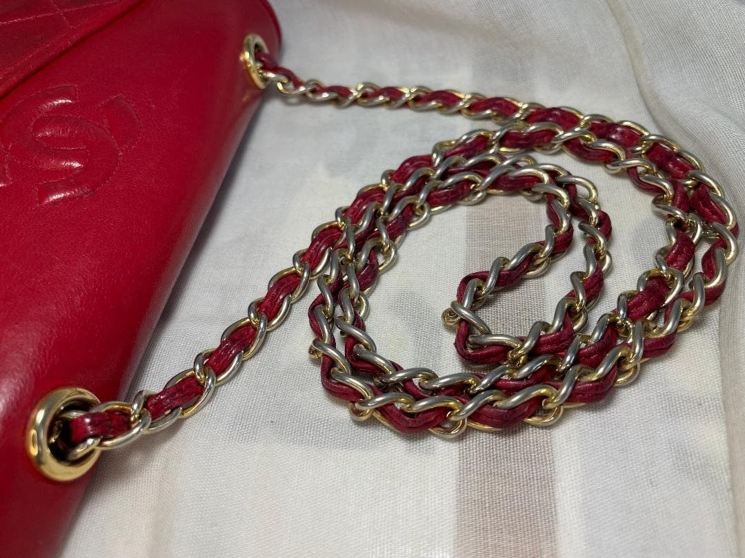 CHANEL Lambskin Quilted Small Single Flap Red Shoulder Bag Repainted G167 thumbnail 9