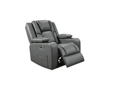 Grey Leather Electric Recliner 1 Seater Sofa Orlando | USB | Cup Holders | LED