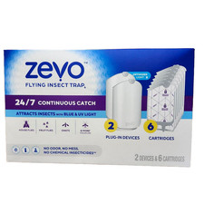 Zevo Flying Insect Trap 2 Plug-in Bases 6 Cartridges Featuring Blue UV Light