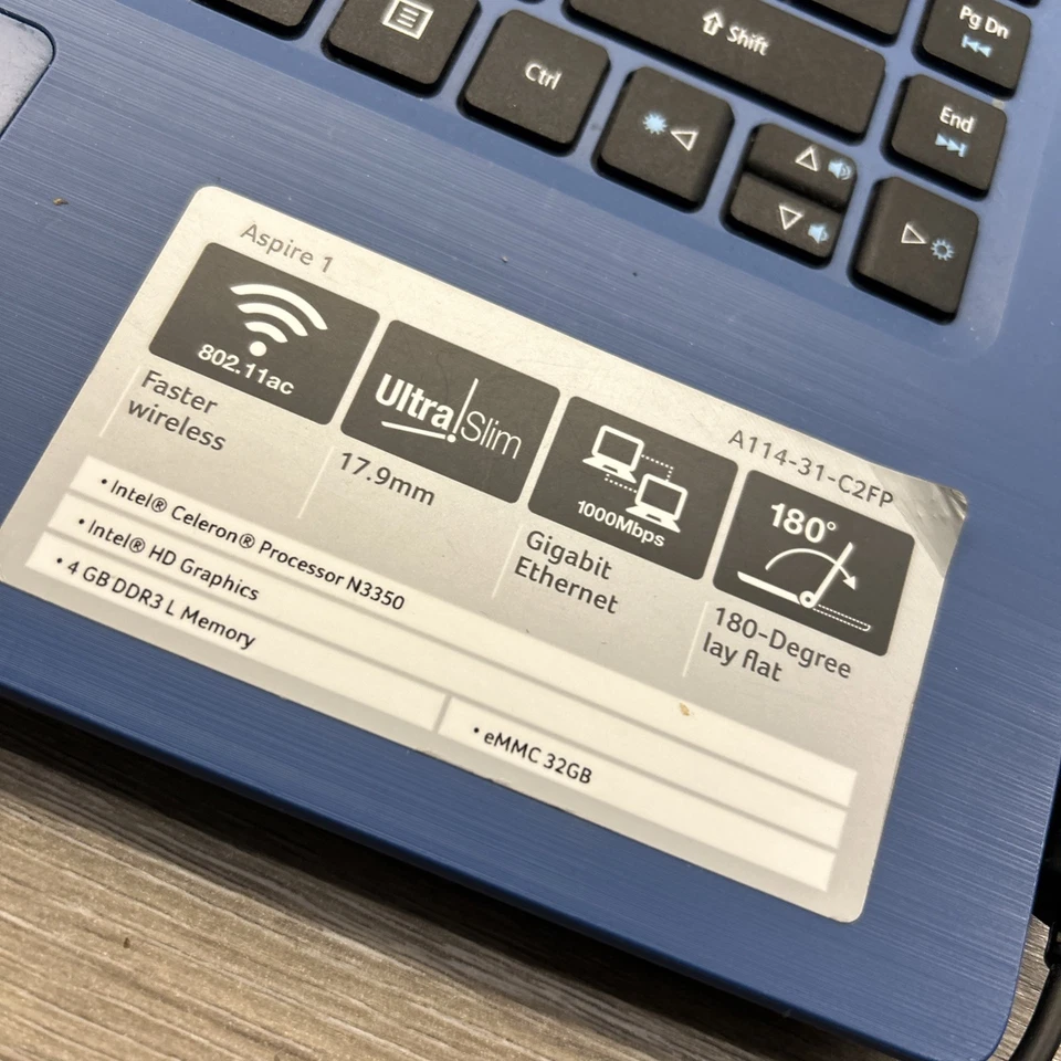 Acer Aspire 1 14 inch (64GB, Intel Celeron, 1.1GHz, 4GB) Laptop - Blue - A11432 - Image 4 of 4