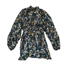 Lulus Andie Blue Multi Abstract Floral Mock Neck Mini Dress Medium