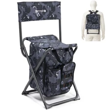 Backpack Fishing Chair with Cooler Bag and Backrest, Folding Camping Stool fo...