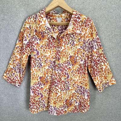 Chico s No Iron Animal Print Button-Back Tunic Cotton Blend Stretch Size Large