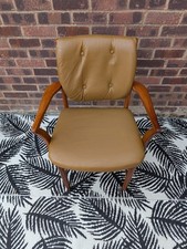 McIntosh Mid century Teak Tan leather armchair carver arms dining desk chair